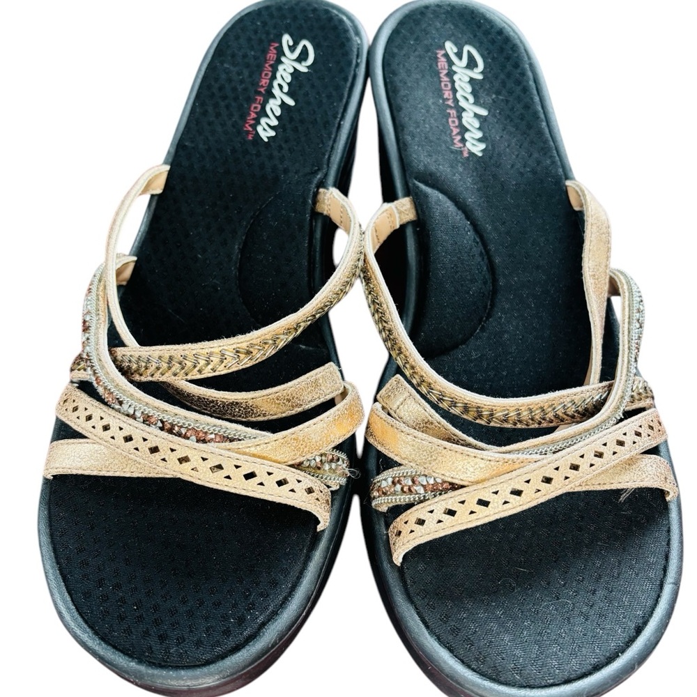 Skechers Women's Gold Strappy Memory Foam Sandals